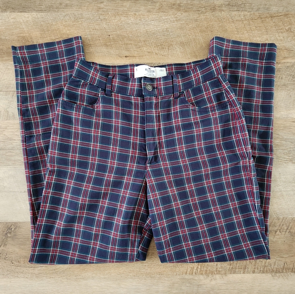 Hollister Ultra High Rise Women Plaid Blue and Red Pants Size S